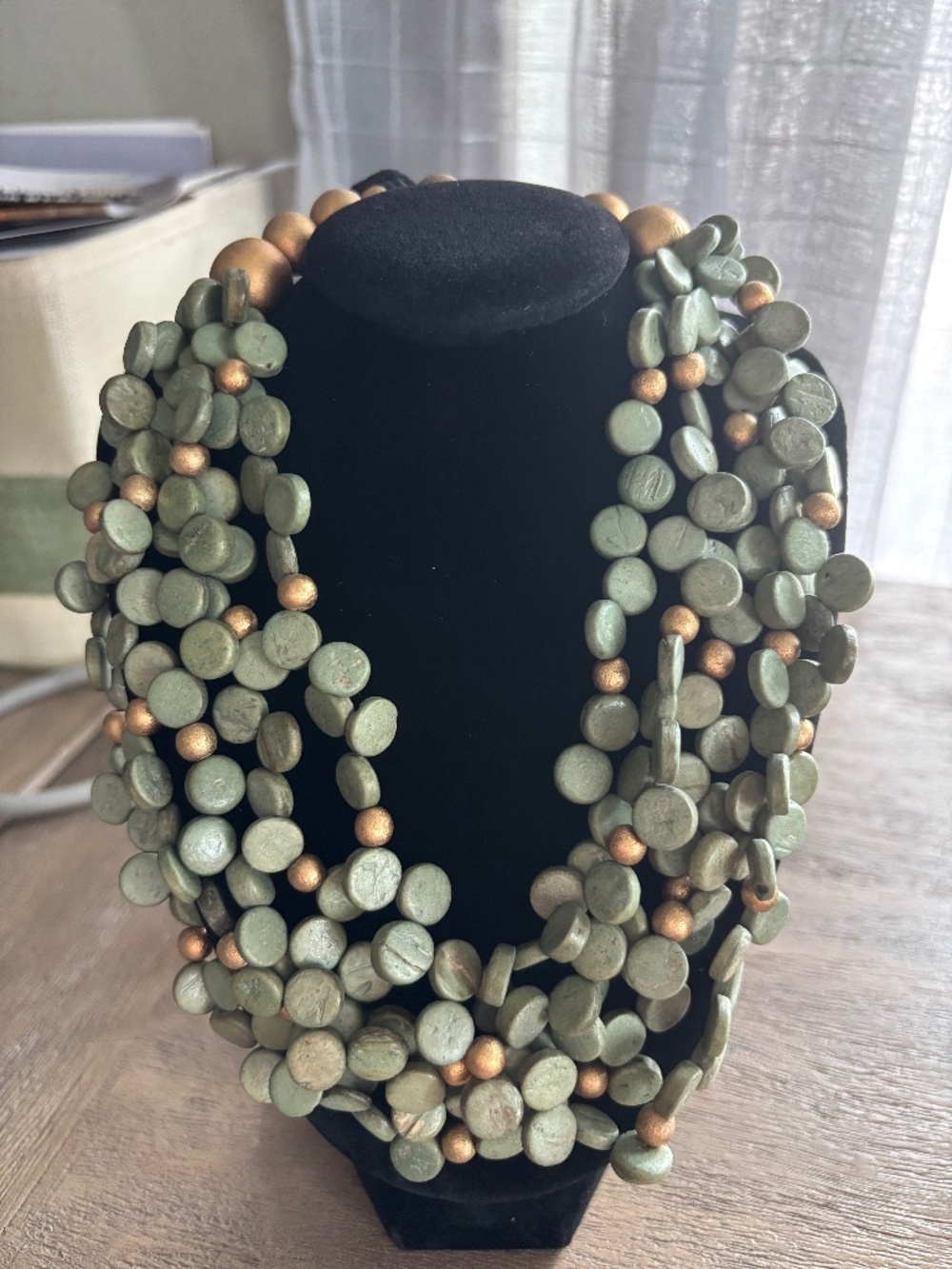 Gold and green beaded necklace